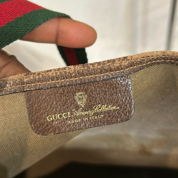GUCCI GG Canvas Web Sherry Line  Bag PVC Beige Green Red Authentic - Picture 15 of 16